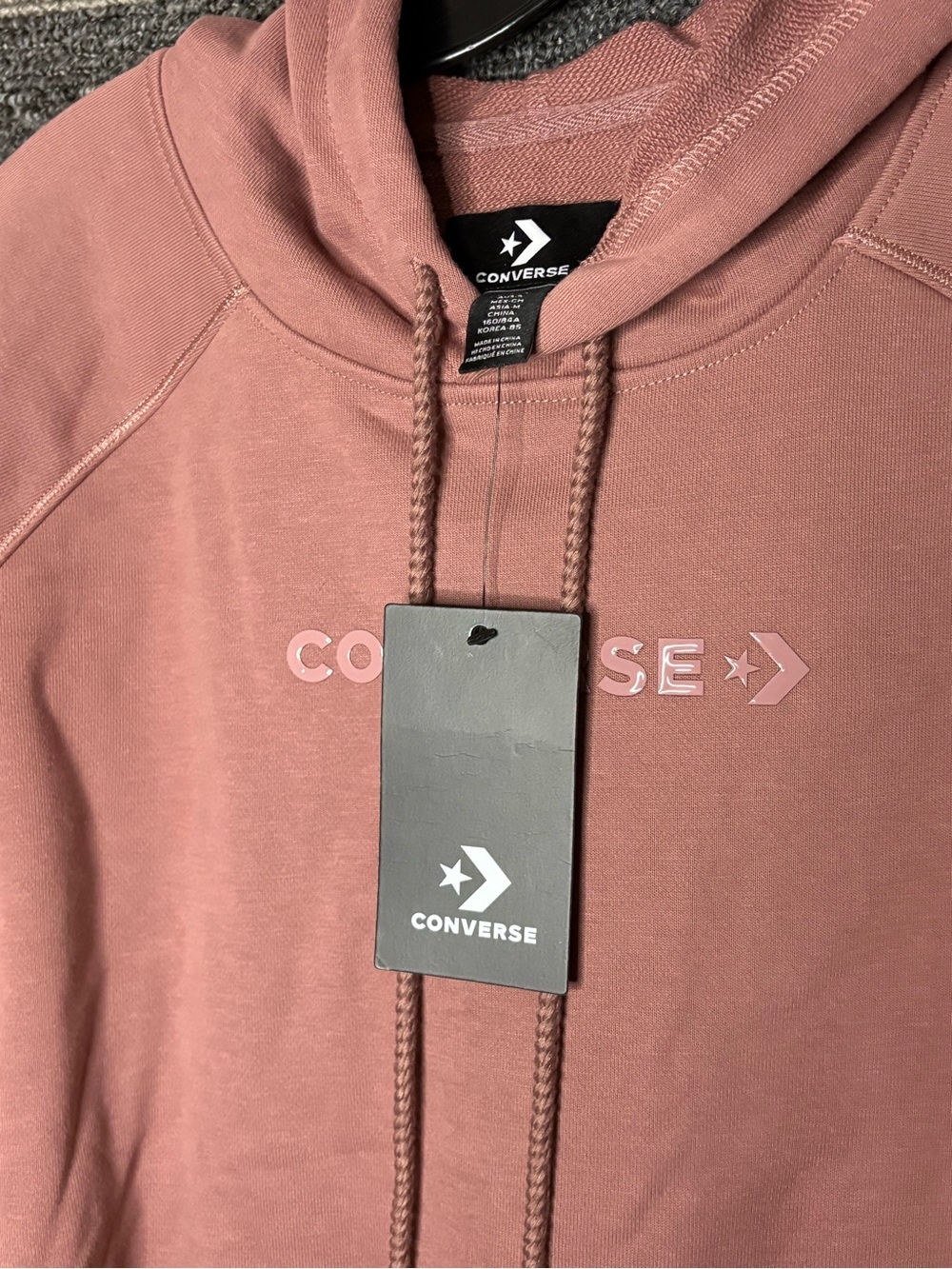 NWT Converse Women’s Dusty Pink Twisted Knit Hoodie Sweatshirt Oversized Small - Picture 7 of 9